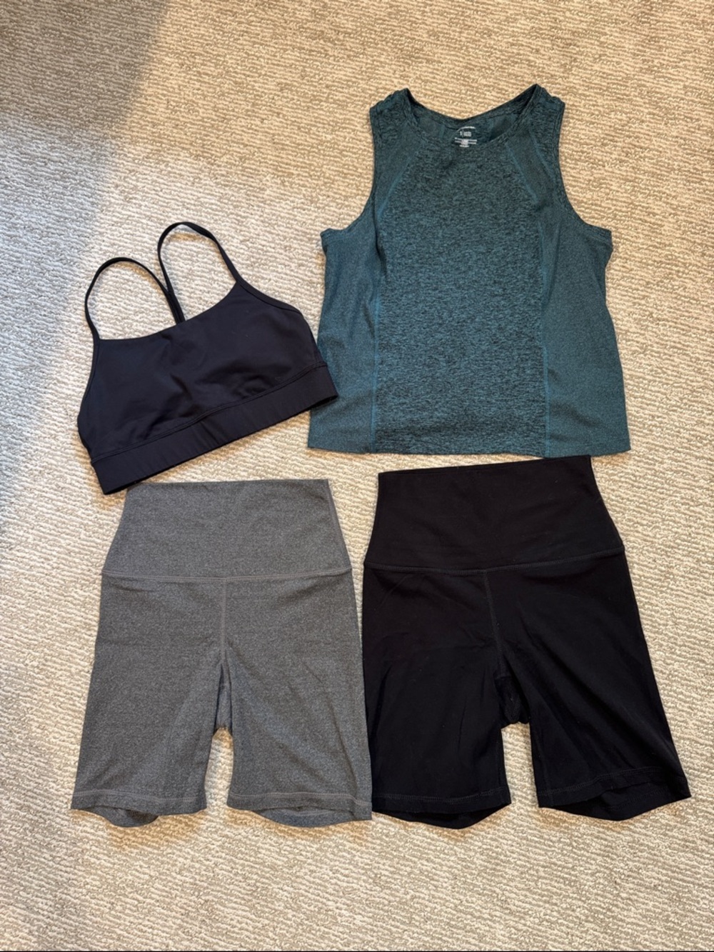 Activewear Set Bundle Tank Sports Bra Biker Shorts Black Grey Teal S